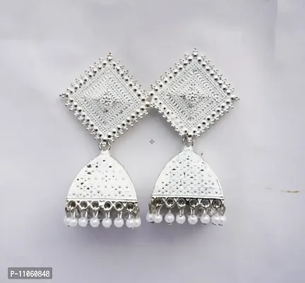 Pyramid Style White Colour Jhumkas/Earrings For Women and Girls
