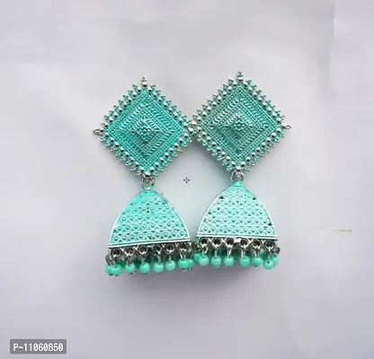 Pyramid Style See Green Colour Jhumkas/Earrings For Women and Girls