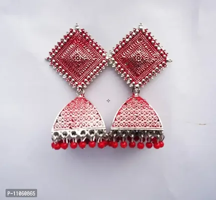 Pyramid Style Red Colour Jhumkas/Earrings For Women and Girls-thumb0