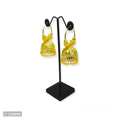 Round Shape Drop Style Jhumkas/Earrings Yellow Colour for Women and Girls-thumb0