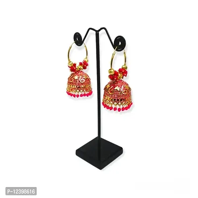Round Shape Drop Style Jhumkas/Earrings Pink Colour for Women and Girls