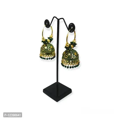 Round Shape Drop Style Jhumkas/Earrings Green Colour for Women and Girls