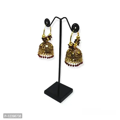 Round Shape Drop Style Jhumkas/Earrings Maroon Colour for Women and Girls-thumb0
