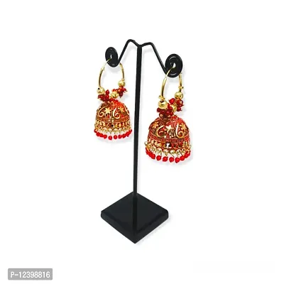Round Shape Drop Style Jhumkas/Earrings Red Colour for Women and Girls