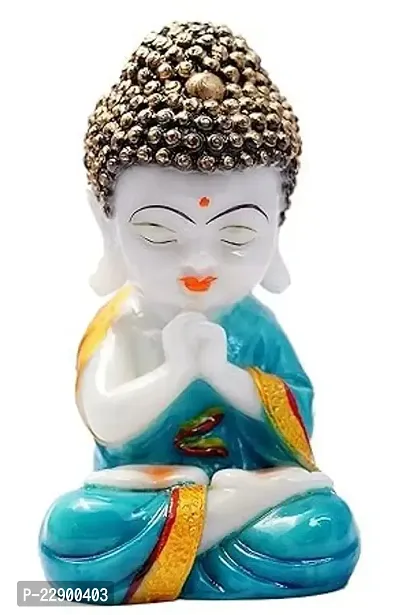 BHOOMI ORGANICS Positive Praying Baby Buddha Statue, Religious Figurine, Decorative Showpiece, Buddha Statue Size - 20Cm - Blue, Resin-thumb0