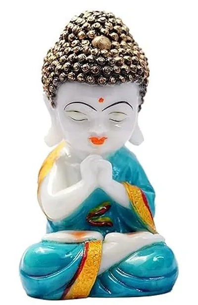 BHOOMI ORGANICS Positive Praying Baby Buddha Statue, Religious Figurine, Decorative Showpiece, Buddha Statue Size - 20Cm - Blue, Resin