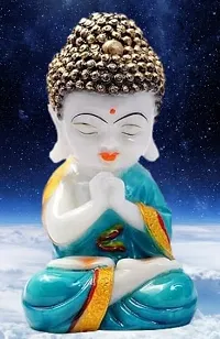 BHOOMI ORGANICS Positive Praying Baby Buddha Statue, Religious Figurine, Decorative Showpiece, Buddha Statue Size - 20Cm - Blue, Resin-thumb1
