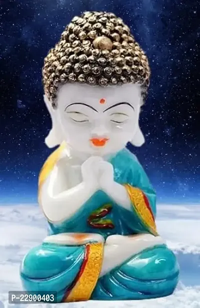 BHOOMI ORGANICS Positive Praying Baby Buddha Statue, Religious Figurine, Decorative Showpiece, Buddha Statue Size - 20Cm - Blue, Resin-thumb2
