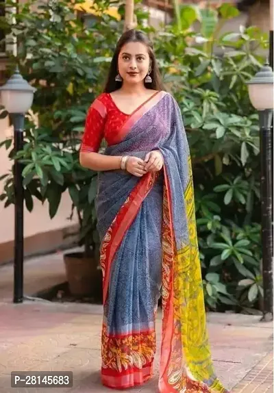 Stylish Chiffon Muliticoloured colourblocked saree with blouse piece-thumb0
