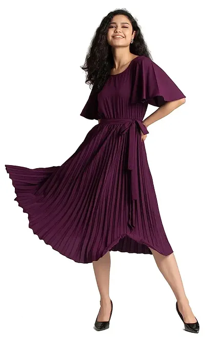 Trendy Attractive Crepe Pleated Fit And Flare Dress