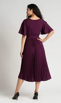 Lebeauti Women's Crepe Pleated Bell Sleeves with Belt Knee Length One Piece Western Dresses for Women|Stylish Latest Dresses|A Line Dress for Girls|Gown|Party Dress-thumb1