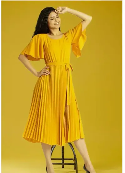 Trendy Attractive Crepe Pleated Fit And Flare Dress