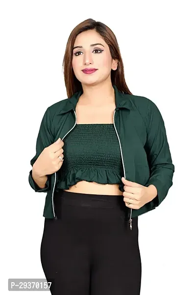 Stylish Crepe Crop Top Paired With Summer Jacket - Green