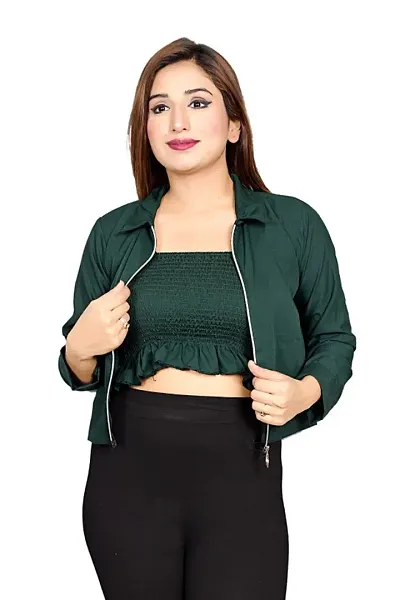 Solid Crepe Crop Top Paired With Jacket