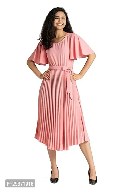 Trendy Attractive Crepe Pleated Fit And Flare Dress