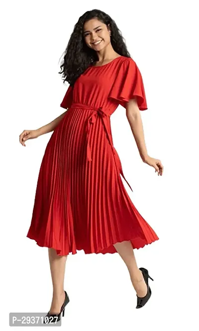 Trendy Attractive Crepe Pleated Fit And Flare Dress