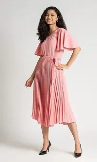 Trendy Attractive Crepe Pleated Fit And Flare Dress-thumb1