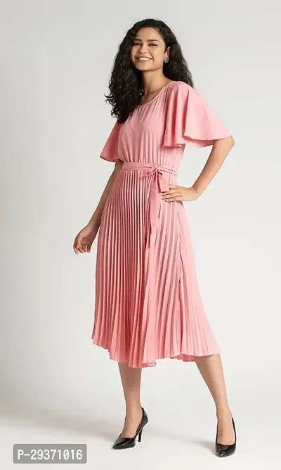 Trendy Attractive Crepe Pleated Fit And Flare Dress-thumb2