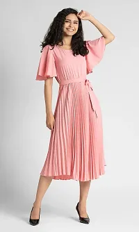 Trendy Attractive Crepe Pleated Fit And Flare Dress-thumb2