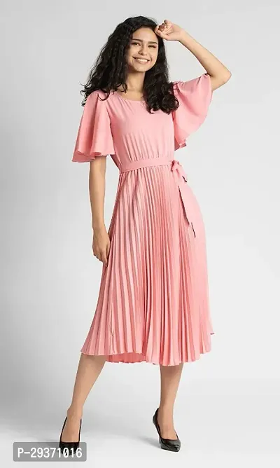 Trendy Attractive Crepe Pleated Fit And Flare Dress-thumb3