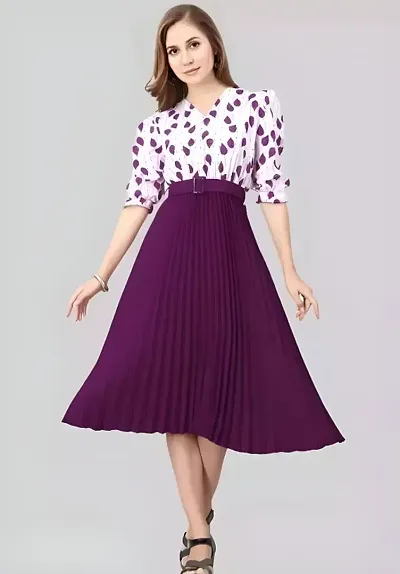 Floral Shirt Collar Pleated Fit Flare Midi Dress