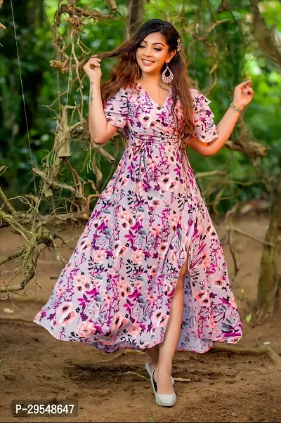 Beautiful Crepe Printed Fit And Flare Dress for Women