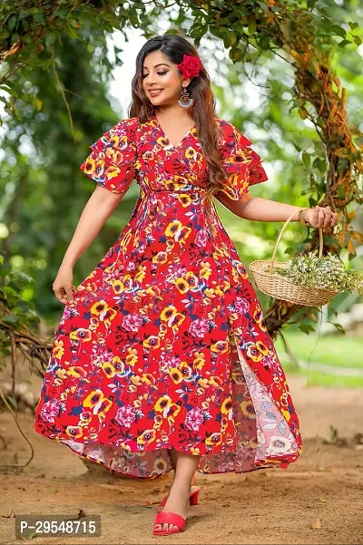Beautiful Crepe Printed Fit And Flare Dress for Women