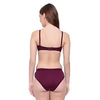 KSB Enterprises Women's Cotton Lightly Padded Non-Wired Half Cup Bra with Panty Set | Bra Panty Set for Women | Cotton Bra Panty Set for Women and Girls (30, Wine-Red)-thumb2