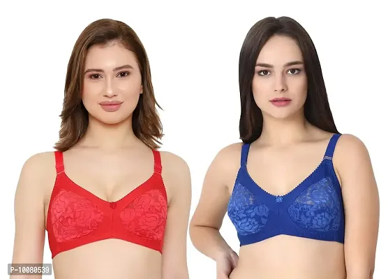 KSB Enterprises Women Net Non-Padded Wire Free Regular Bra Red-Blue