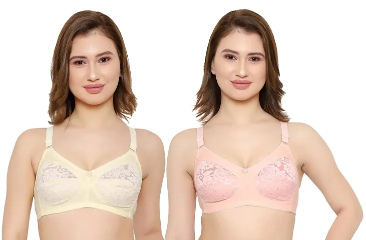 KSB Enterprises Women Net Non-Padded Wire Free Regular Bra | Women Net Bra Full Coverage | Wire Free Non Padded Seamless Bra for Women Cup Size-B Pink-Beige