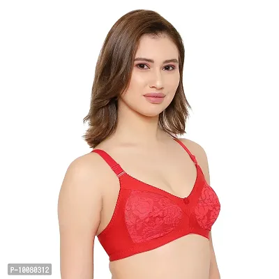 KSB Enterprises Women Net Non-Padded Wire Free Regular Bra | Women Net Bra Full Coverage | Wire Free Non Padded Seamless Bra for Women Cup Size-B Red-Black-thumb5