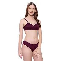 KSB Enterprises Women's Cotton Lightly Padded Non-Wired Half Cup Bra with Panty Set | Bra Panty Set for Women | Cotton Bra Panty Set for Women and Girls (36, Wine)-thumb1