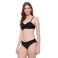 KSB Enterprises Women's Cotton Lightly Padded Non-Wired Half Cup Bra with Panty Set | Bra Panty Set for Women | Cotton Bra Panty Set for Women and Girls (38, Black)-thumb1