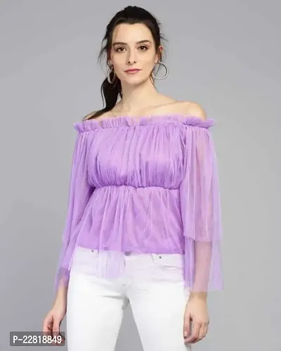 Elegant Purple Net Solid Top For Women-thumb0
