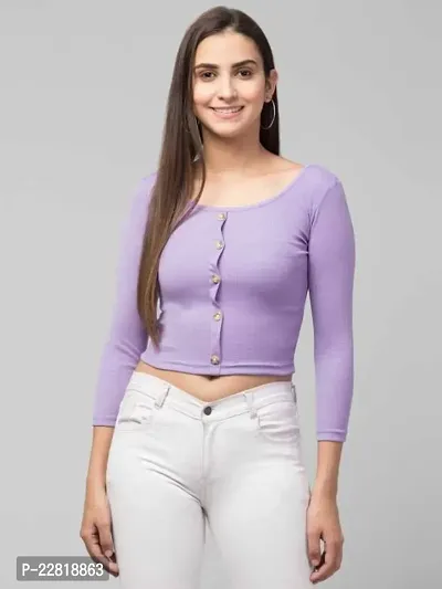 Elegant Purple Cotton Blend Solid Top For Women-thumb0