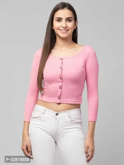 Elegant Pink Cotton Blend Solid Top For Women