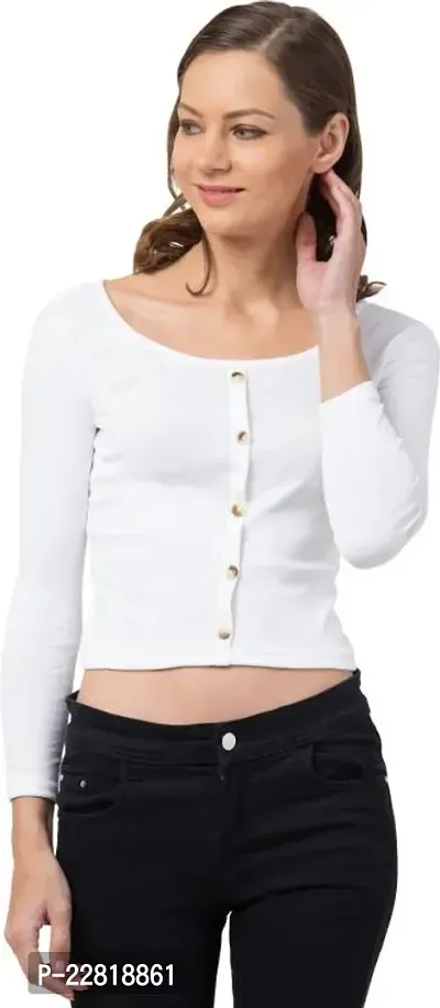 Elegant White Cotton Blend Solid Top For Women