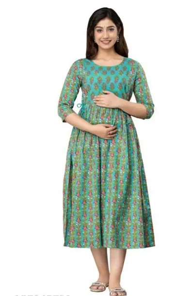 Stylish Cotton Printed Maternity Anarkali Kurti