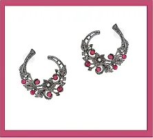 Fashionable Korean Black Plated Jhumka  Jhumki Chandbali Earrings American Diamond Studded Studs Jewellery For Women and Girls(1433) (Ruby)-thumb3