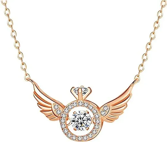 RHOSYN Artificial Imitation Angel Wings Pendant with Gold Plated Chain Jewellery Elegant Stylish Party Casual Wear Movable American Diamond Chain Cpy
