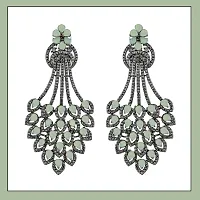 Korean Traditional Black Plated Crystal Jumka/Jhumki |Chandbali Earrings for Women  Girls | American Diamond Studded Studs Jewellery (Mint)-thumb3