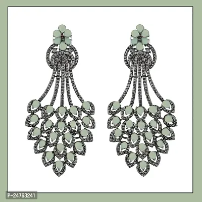 Korean Traditional Black Plated Crystal Jumka/Jhumki |Chandbali Earrings for Women  Girls | American Diamond Studded Studs Jewellery (Mint)-thumb4