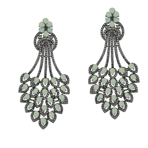 Korean Traditional Black Plated Crystal Jumka/Jhumki |Chandbali Earrings for Women & Girls | American Diamond Studded Studs Jewellery