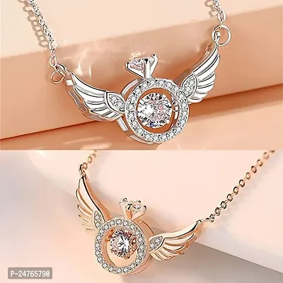 RHOSYN Artificial Imitation Angel Wings Pendant with Gold Plated Necklace Chain Jewellery Elegant Stylish Party Casual Wear Movable American Diamond Chain(JS Chain ANGL65 W CPY)-thumb2
