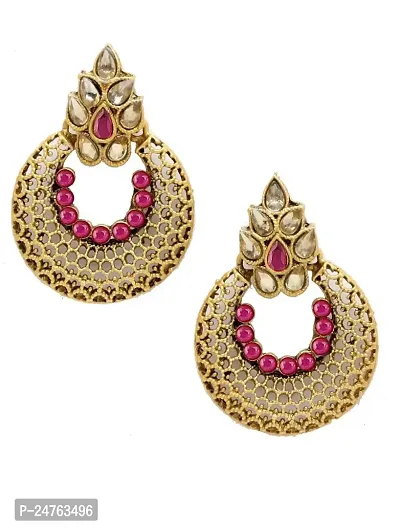 Designer Earrings for Women Girls Fashion Jewellery Ethnic Wear Gold Plated Stone Beaded Studs chandbali style (Ruby)