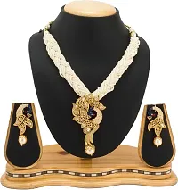 RHOSYN Elegant Traditional Stylish Ethnic Designer Wear Gold Plated Stone Studded Off White Pearl Beaded Meenakari Peacock Style Necklace Set with Earrings(BJPCK130 Cpy1)-thumb3
