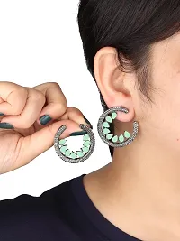 Fashionable Korean Black Plated Jhumka  Jhumki Chandbali Earrings American Diamond Studded Studs Jewellery For Women and Girls(1434) (Mint)-thumb1