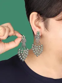Korean Traditional Black Plated Crystal Jumka/Jhumki |Chandbali Earrings for Women  Girls | American Diamond Studded Studs Jewellery (Mint)-thumb1