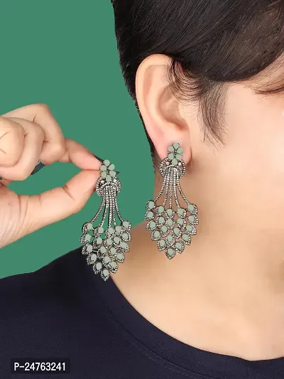Korean Traditional Black Plated Crystal Jumka/Jhumki |Chandbali Earrings for Women  Girls | American Diamond Studded Studs Jewellery (Mint)-thumb2