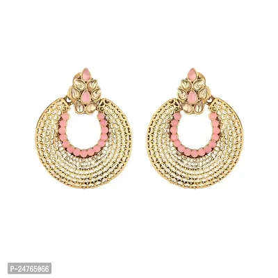 Designer Earrings for Women  Girls Fashion Jewellery Ethnic Wear Gold Plated Stone Beaded Studs (Peach)